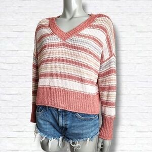 American Eagle Slouchy Striped Cropped Open Knit Sweater Size S